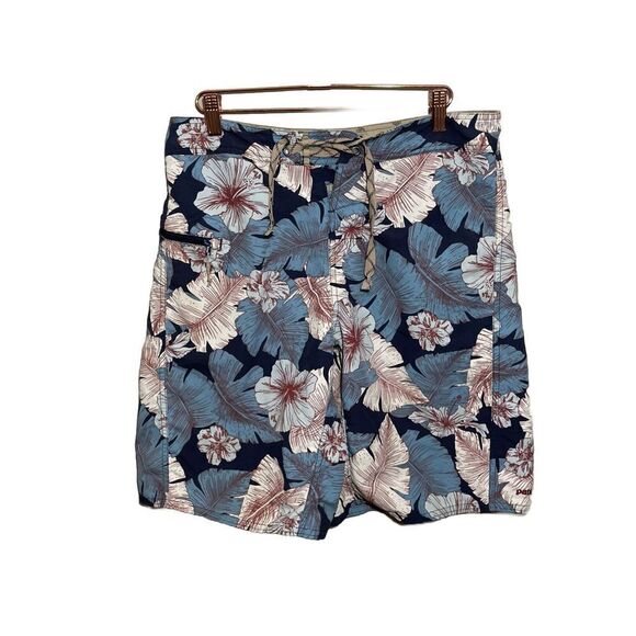 Patagonia Wavefarer Boardshort 19 Inch Size 30 Zip Pocket 10” Floral Blue Swim‎ - Picture 1 of 7